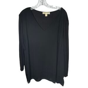 Michael Michael Kors Black V-Neck Long Sleeve Blouse Women’s Plus 2X Sheer Hem